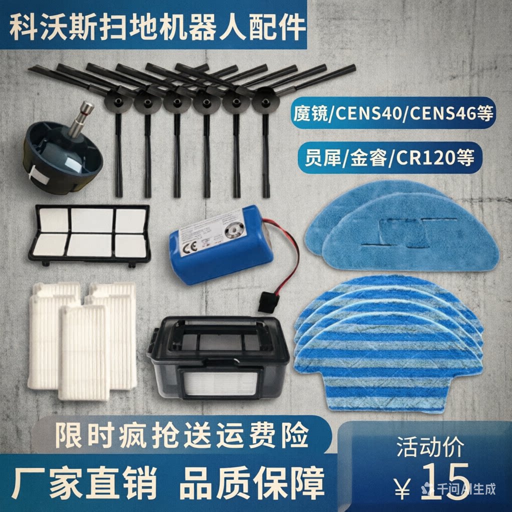 适配科沃斯扫地机器人配件灵犀CEN540/546墨镜SCR120边刷抹布电池