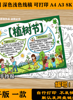 植树节手抄报植树造林绿色生态低碳环保a3a4电子版可涂色素材