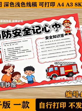 消防安全记心中手抄报模板小学生预防火灾逃生安全知识画电子小报