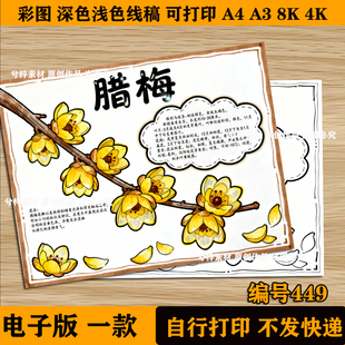 腊梅植物记录卡手抄报观察我的植物朋友名片模板电子线稿自然笔记