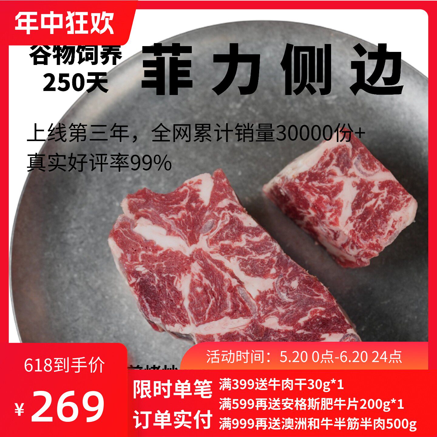 【牛肉神盾局】新品！适合爆炒煎烤！俄罗斯菲力侧边肉600g*2
