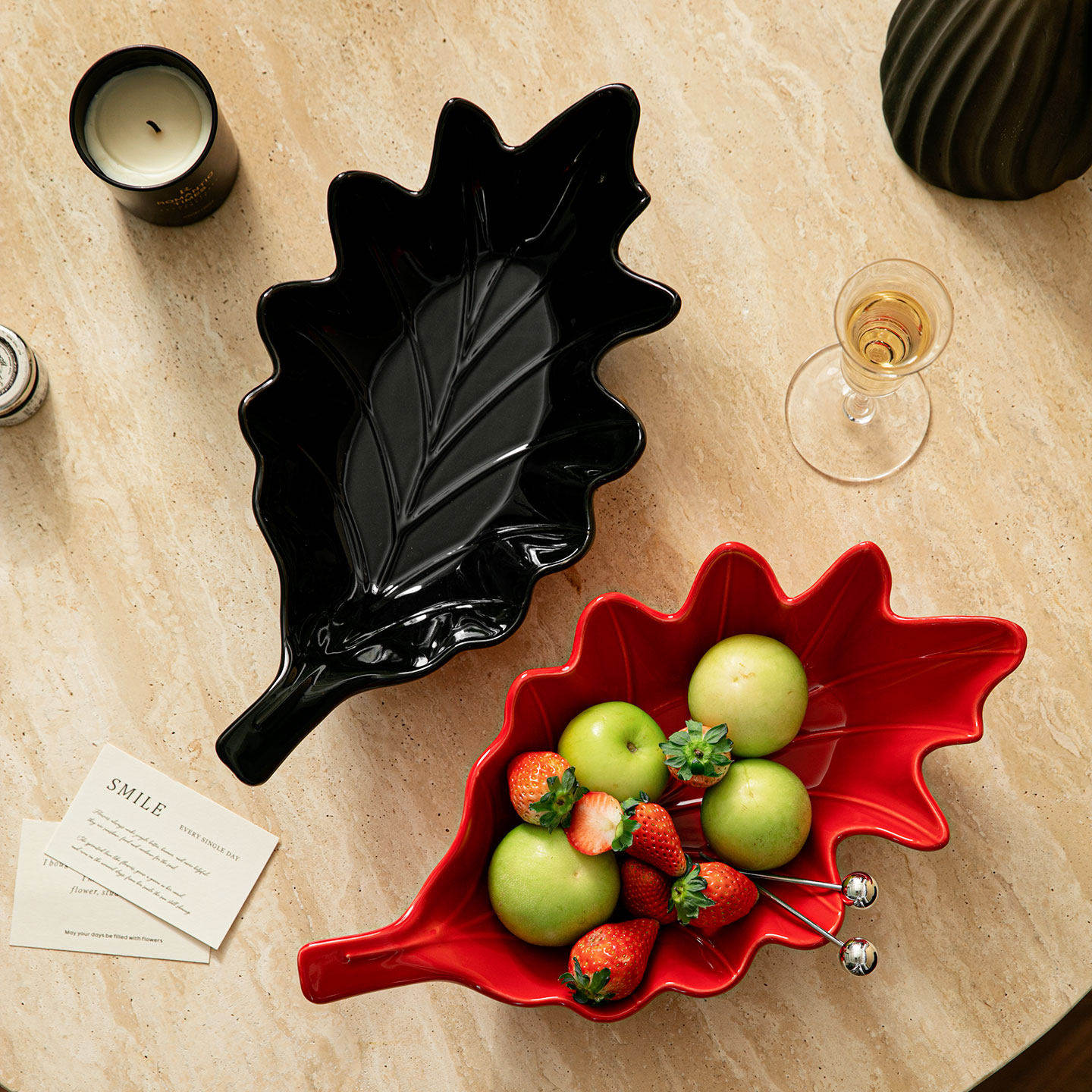 创意枫叶果盘客厅茶几陶瓷零食摆盘高档精致高颜值家用新年糖果盒