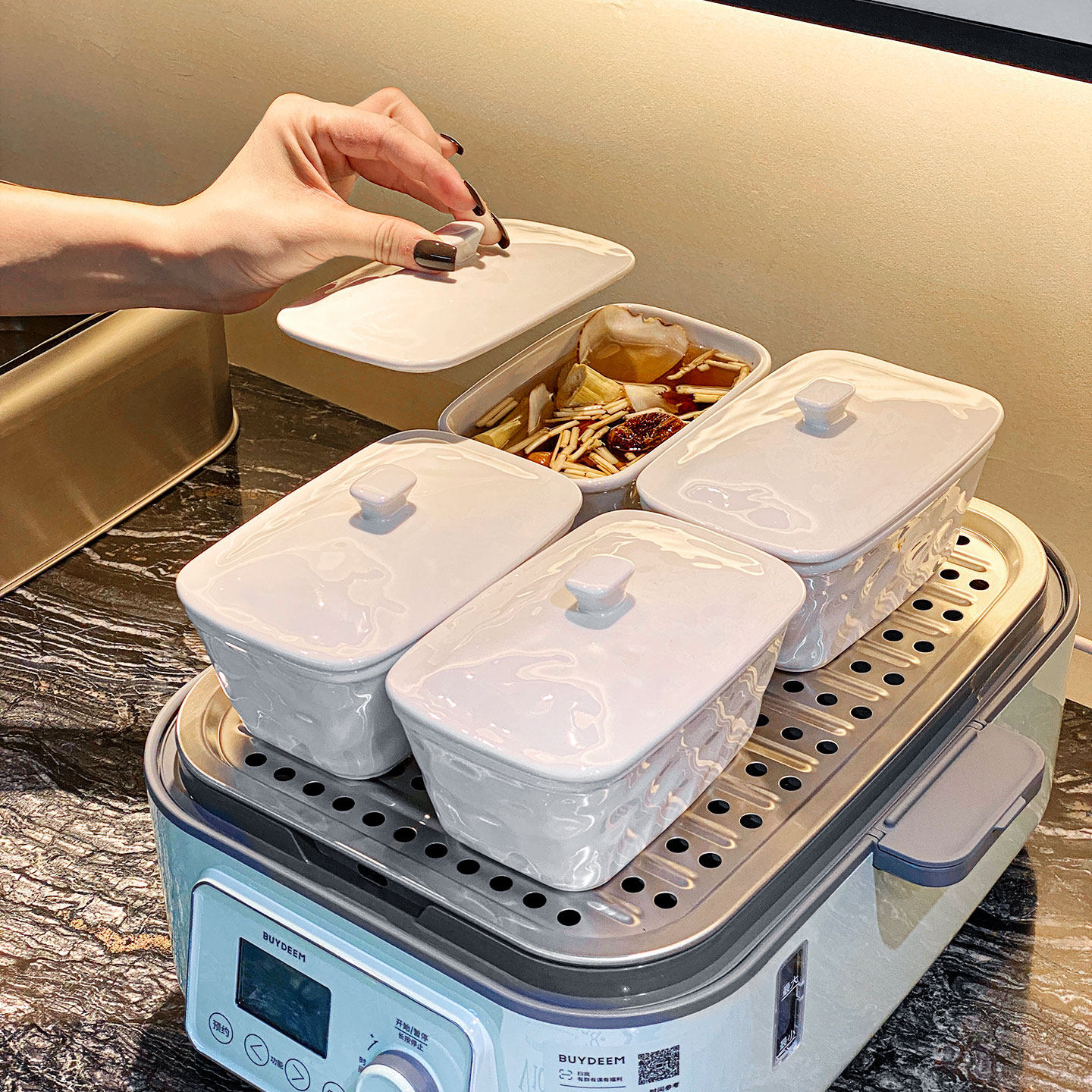 蒸碗带盖家用微波炉烤箱专用陶瓷烤碗日式耐热长方形蒸饭碗餐具