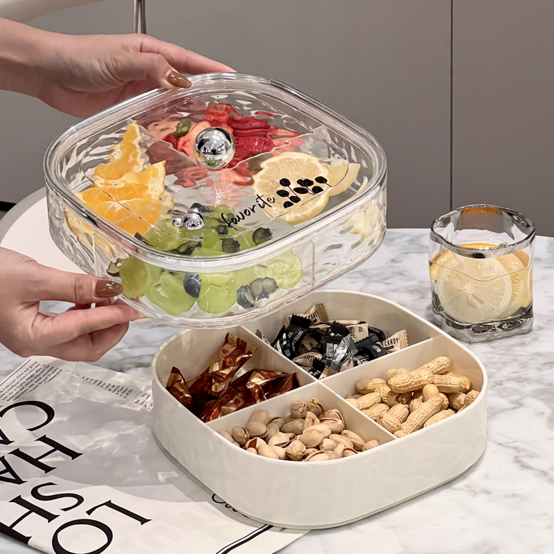 2025新款新年糖果盘轻奢分格水果盘年货收纳盘带盖高档密封干果盒