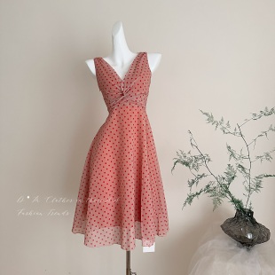 桑蚕丝人丝波点复古扭结连衣裙 下蛋喵温香软玉新品 Mummy Cat