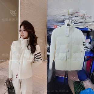 网图设计感小众针织拼接白鸭绒羽绒服小个子短外套