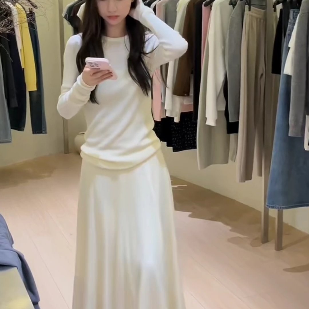 白色针织套装女秋冬新款温柔风端庄大方得体气质显瘦半身裙两件套