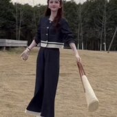 小个子设计感蕾拼接外套阔腿裤 新款 两件套 女春季 高级感牛仔套装