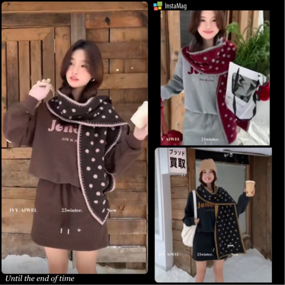 2025秋冬圣诞节庆氛围感百搭加厚保暖寒围脖+绣字套装裙三件套