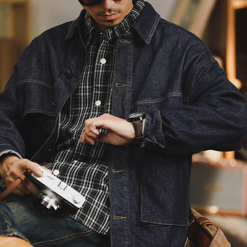 复古夹克男宽松加绒牛仔外套男