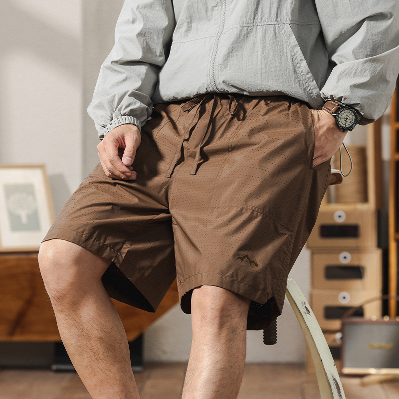 夏季薄款透气网格休闲五分裤男