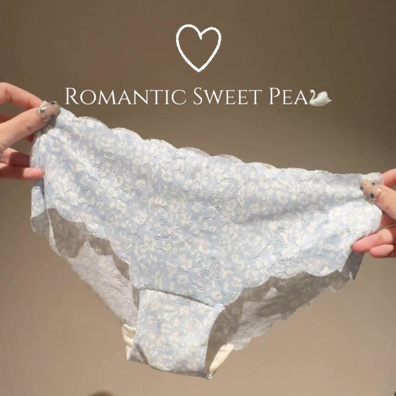 静待花开~日系薄款无痕透气蕾丝印花桑蚕丝内档内裤女中低腰性感