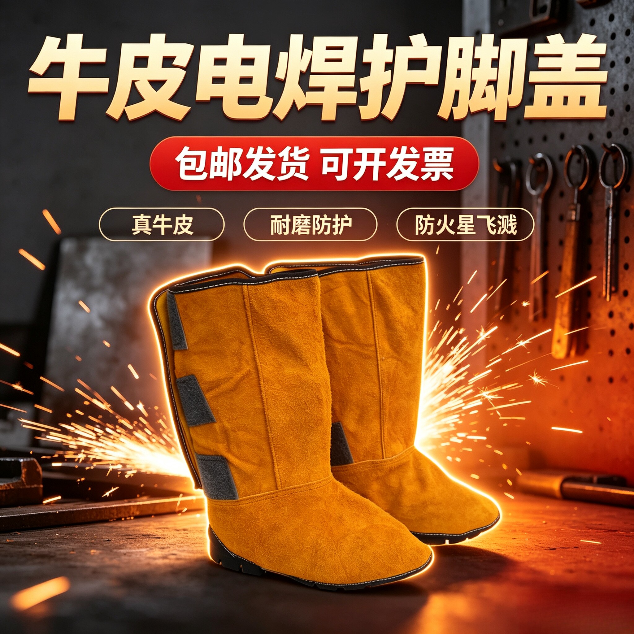 牛皮电焊护脚盖阻燃防烫耐磨焊工防飞溅脚套焊接防护鞋套劳保批发
