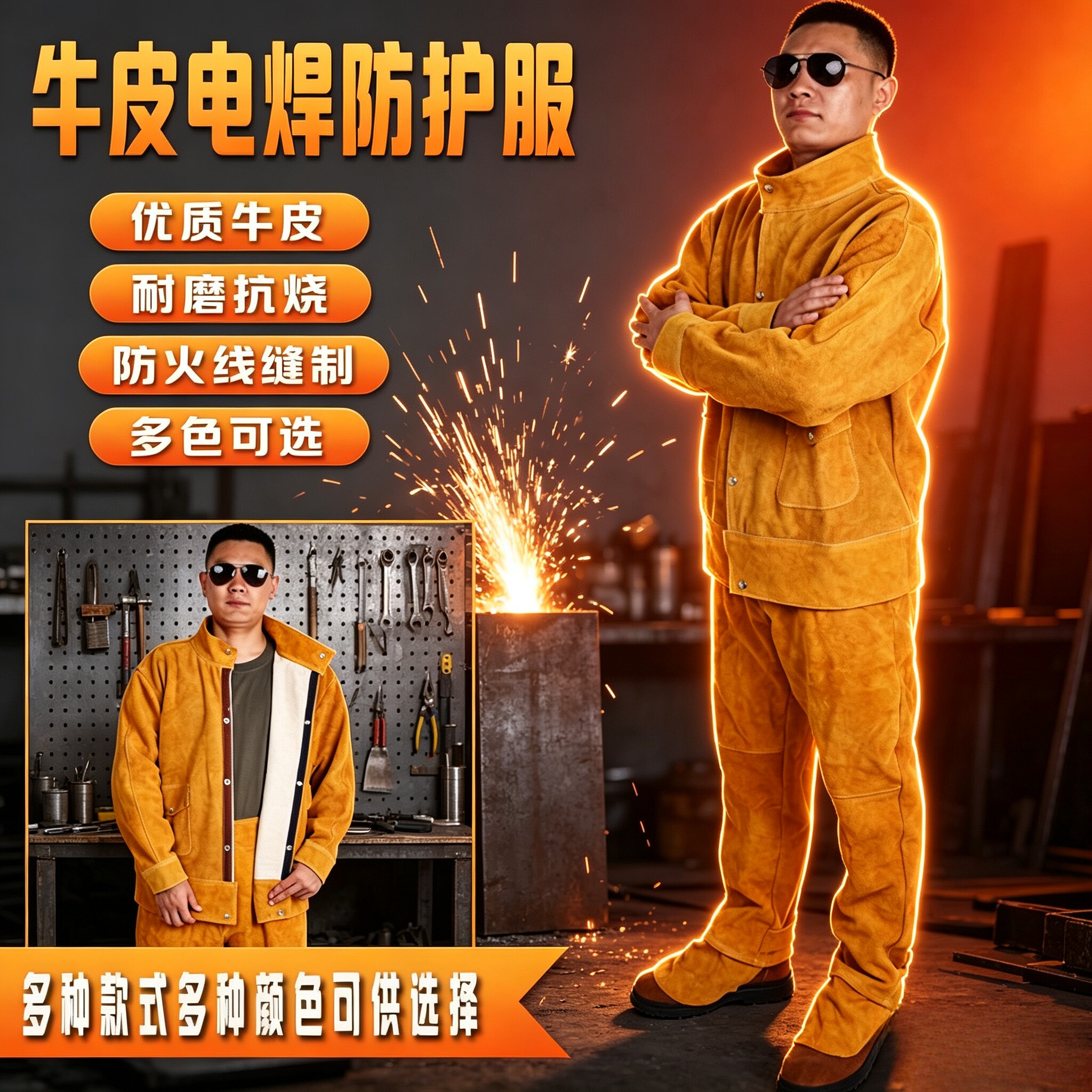 鑫圣源牛皮电焊工作服氩弧焊防护服抗电弧长衣裤套装耐磨防烫劳保