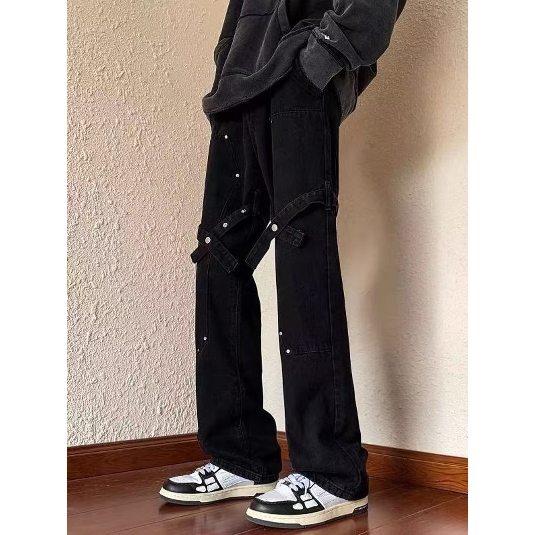 美式vibe设计感黑色牛仔裤