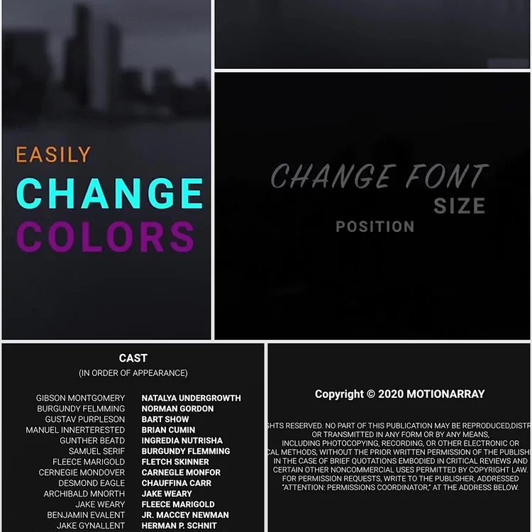 fcpx插件 电影片尾演职员滚动字幕模板 film credits pack