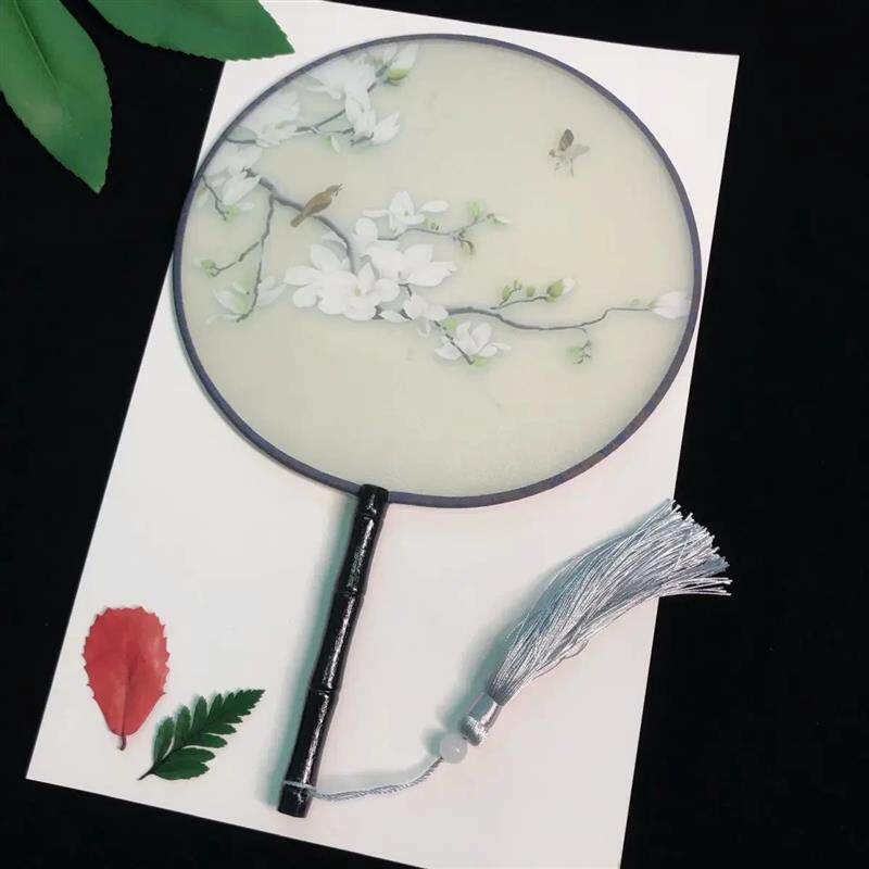 半透明团扇古风宫扇舞蹈扇绢丝印花中国风汉服圆形女士复古团扇子