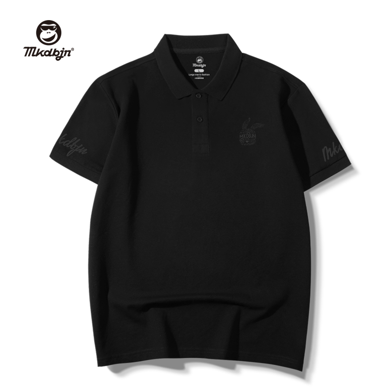 夏季大码翻领polo衫男短袖加肥加大潮牌兔子印花黑色半袖保罗t恤