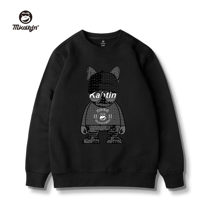 斗牛犬印花加肥加大码卫衣男加绒加厚秋冬季外套春秋款潮牌上衣服