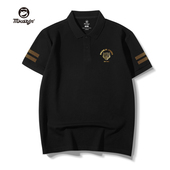 夏装 黑色金标老虎印花polo衫 潮牌t恤男士 纯棉大码 翻领上衣 男短袖