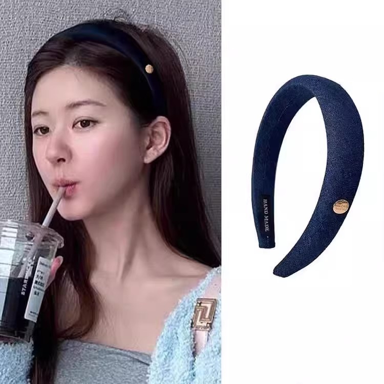 高级感头箍宽边牛仔金属标发箍女高颜值洗脸头箍女