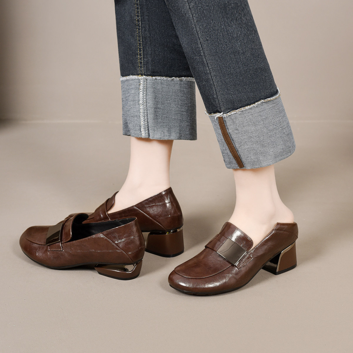 昔子7031-3-5新款单鞋乐福鞋豆豆鞋女鞋春夏高跟方跟女鞋百搭时尚,流行男鞋,单鞋,淘宝优惠券,粉丝福利购,淘宝优惠卷