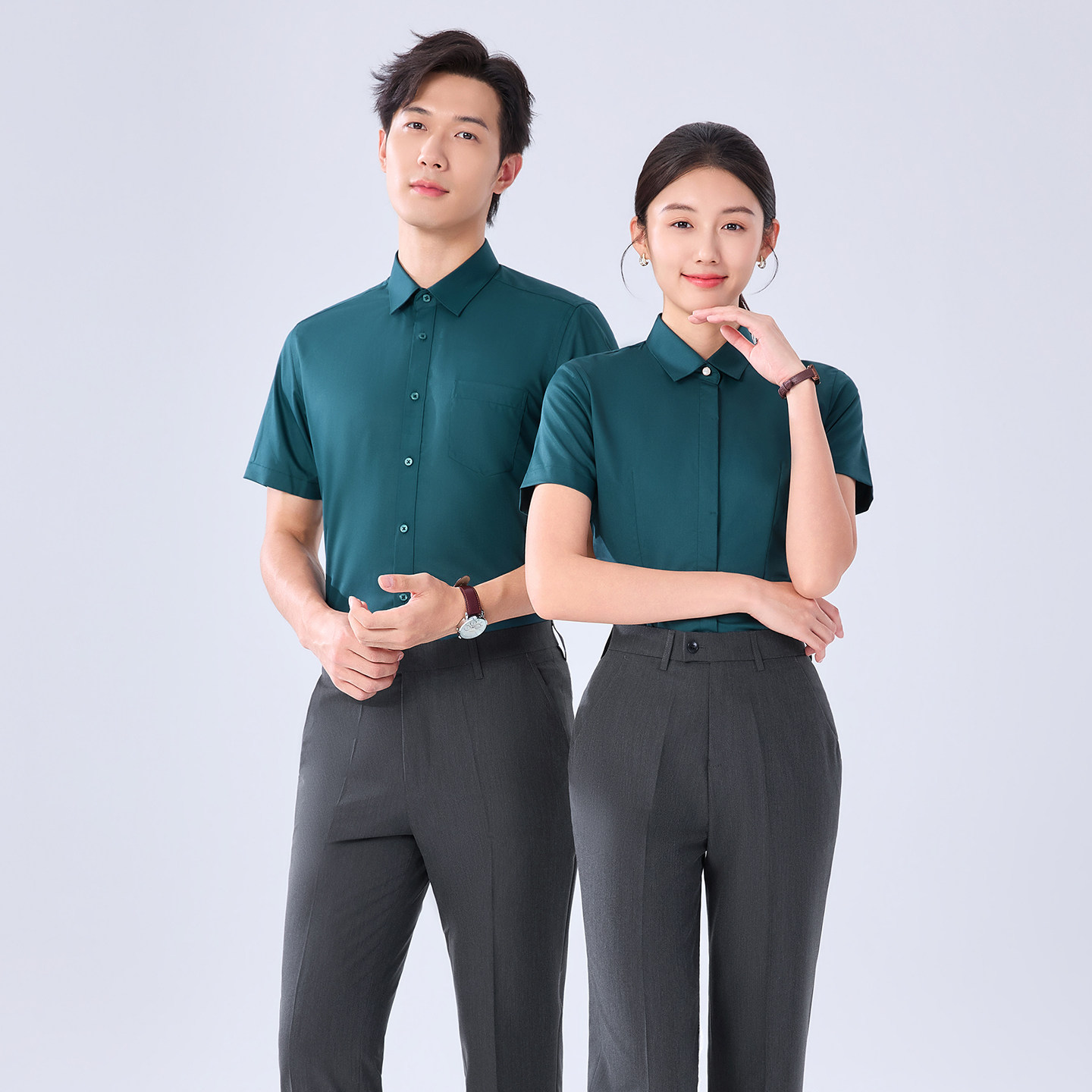 职业装暗门襟衬衫女套装商务风正装免烫销售工作服衬衣男定制LOGO