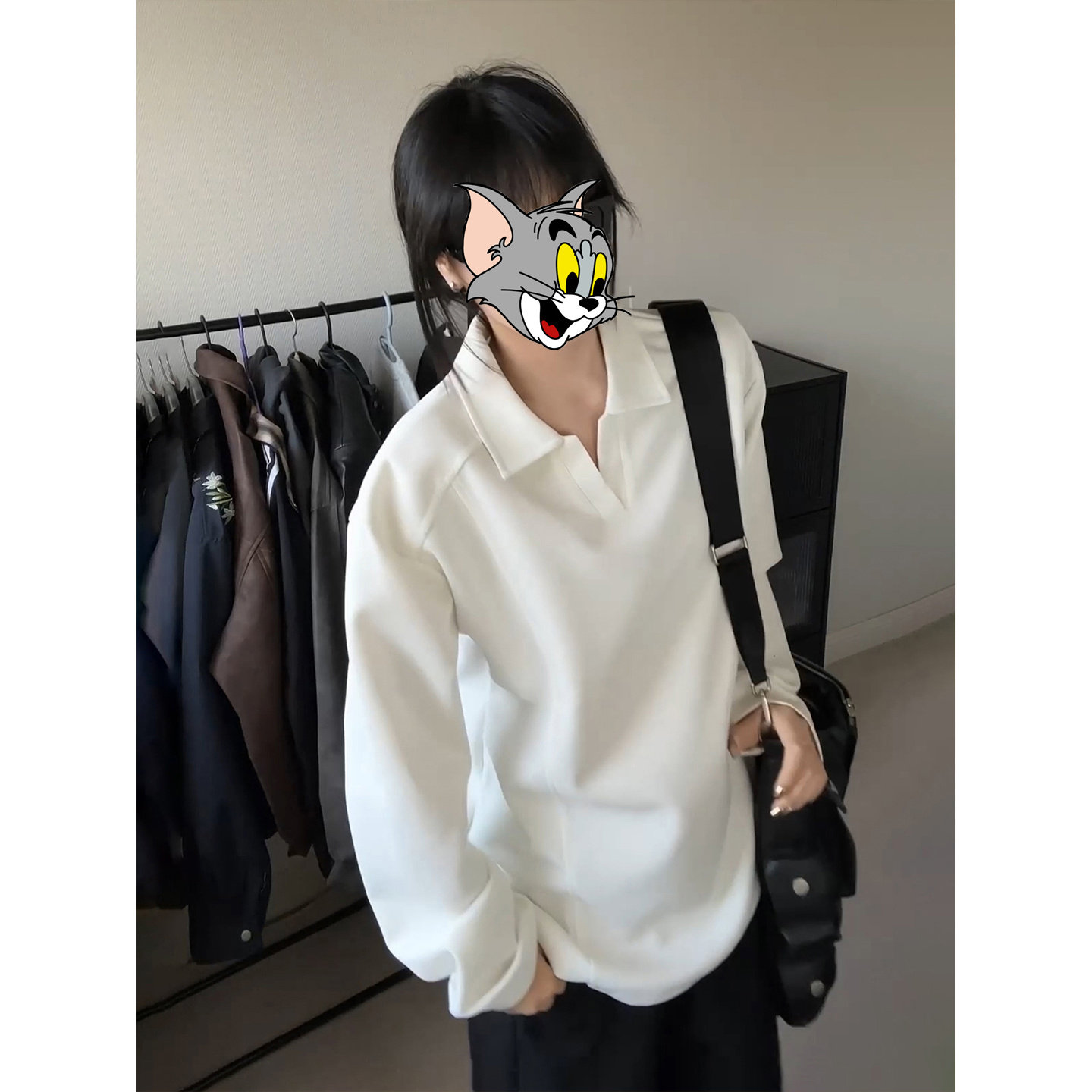 美式亨利领正肩长袖T恤男女秋季款拼接polo衫卫衣重磅内搭打底衫