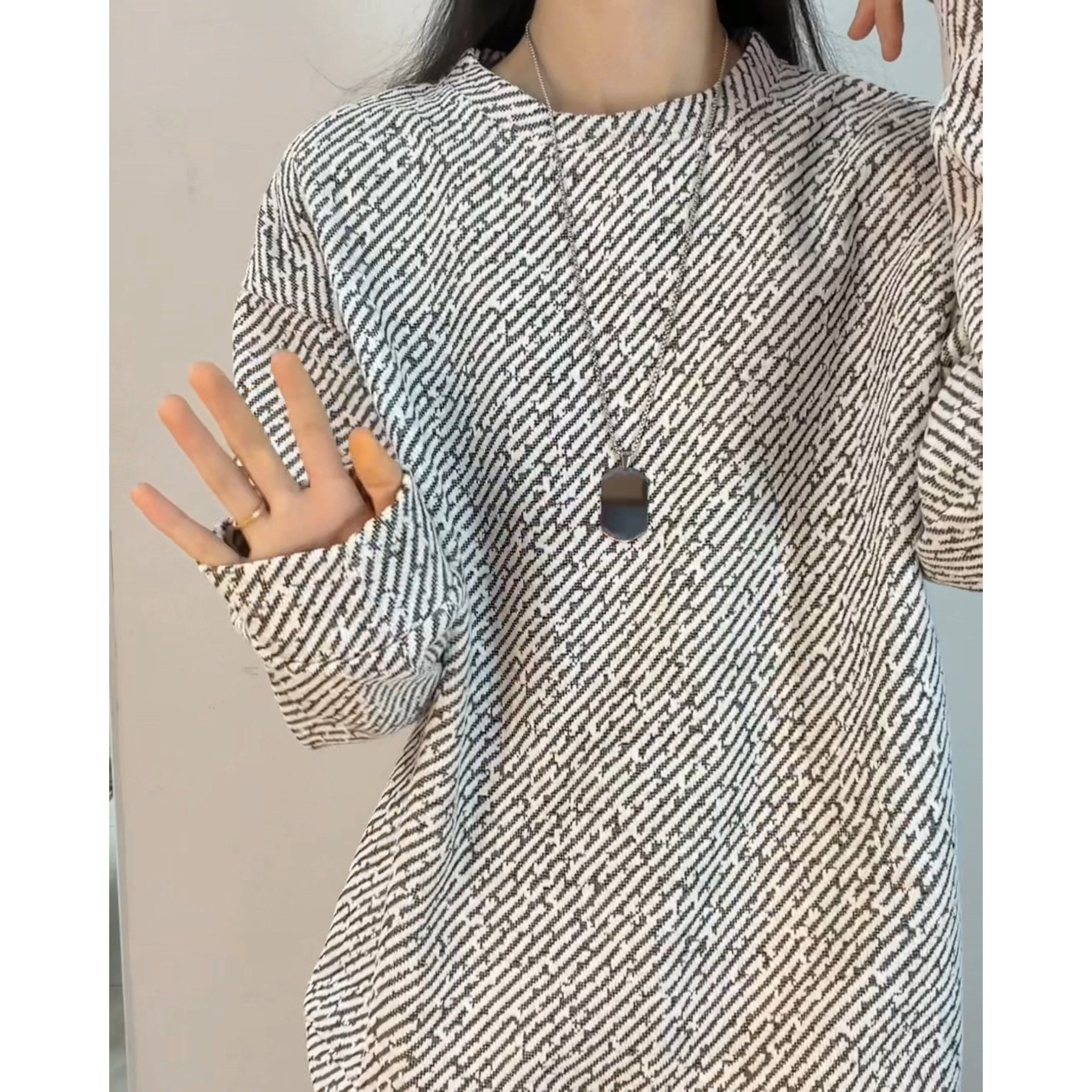 白色小香风圆领卫衣男秋冬美式加绒加厚长袖t恤高级感内搭打底衫