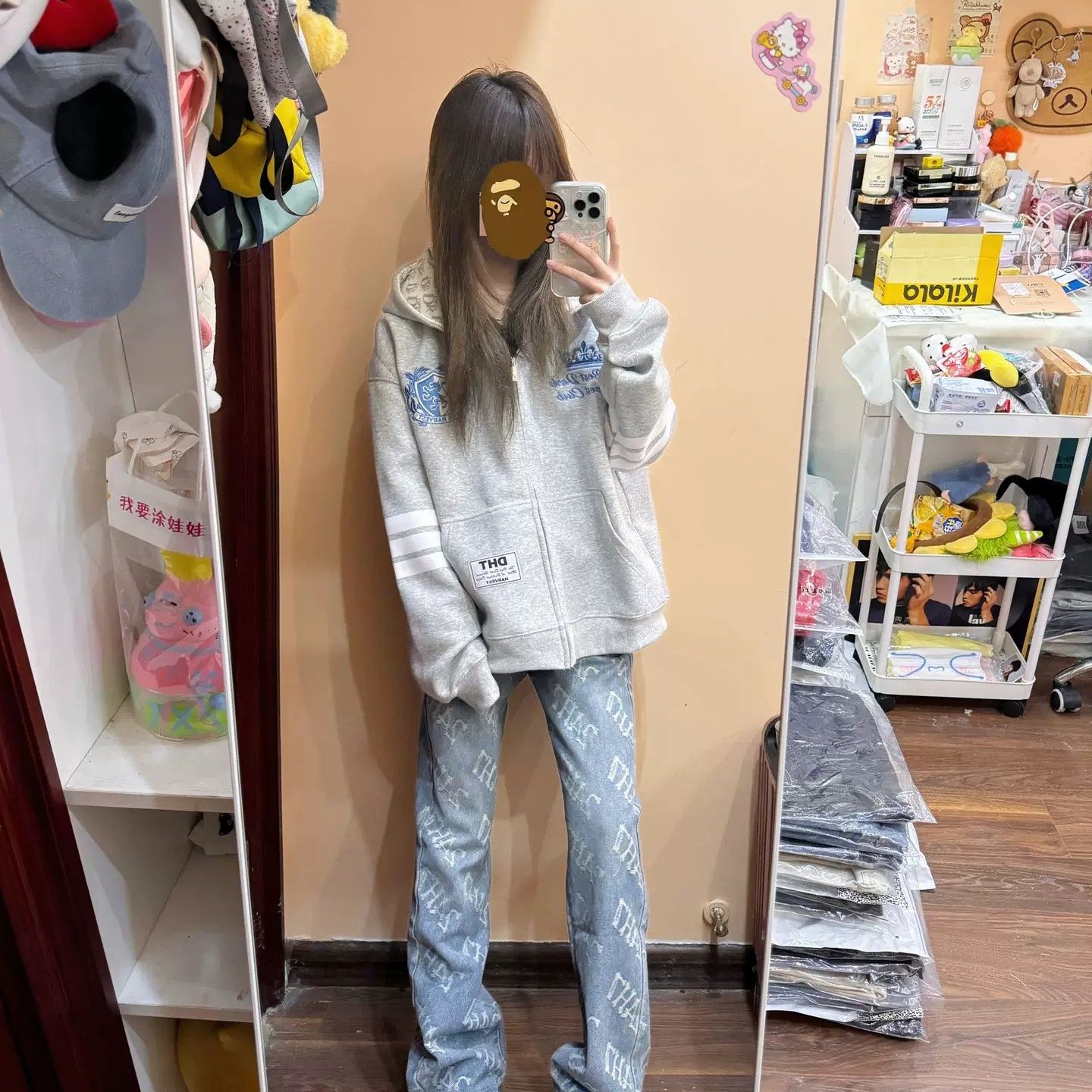 美式高街字母刺绣连帽卫衣女春秋