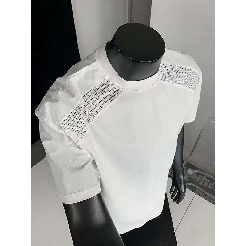 白色网眼拼接透气速干短袖男款夏季薄款冰丝凉感t恤正肩运动半袖