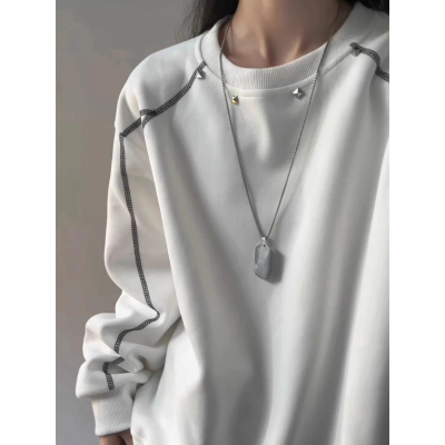 cleanfit白色无帽卫衣男秋季美式高街正肩长袖T恤重磅内搭打底衫