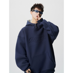 连帽卫衣男女美式潮牌重磅字母钢印情侣卫衣2025新款宽松帽衫外套