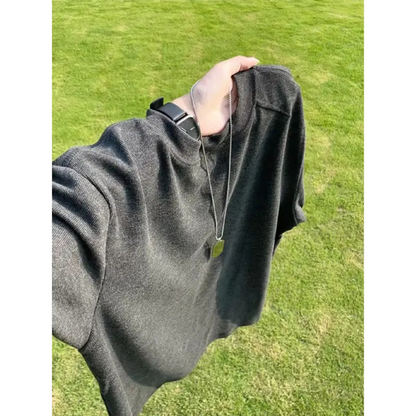 美式冰皮凉感针织短袖男夏薄款软糯透气小领口t恤cleanfit半截袖