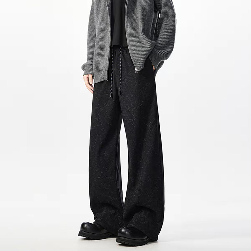 美拉德复古暗纹斜切卫裤男秋季美式高街微喇裤子高级感直筒休闲裤