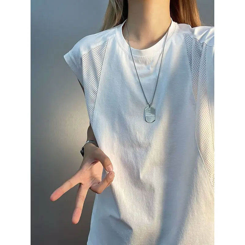 美式网眼速干背心男女夏季薄款解构拼接无袖t恤健身运动坎肩汗衫