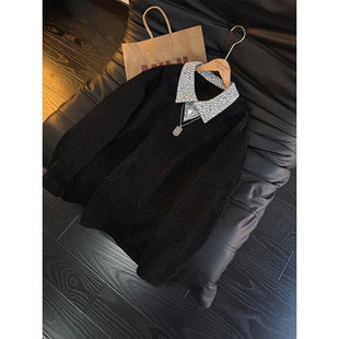 斑马纹假两件满天星卫衣男女款春秋季款内搭打底衫高级感情侣外套