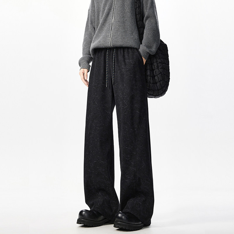 美式复古暗纹斜切卫裤男秋季cleanfit重磅运动裤美拉德垂感休闲裤