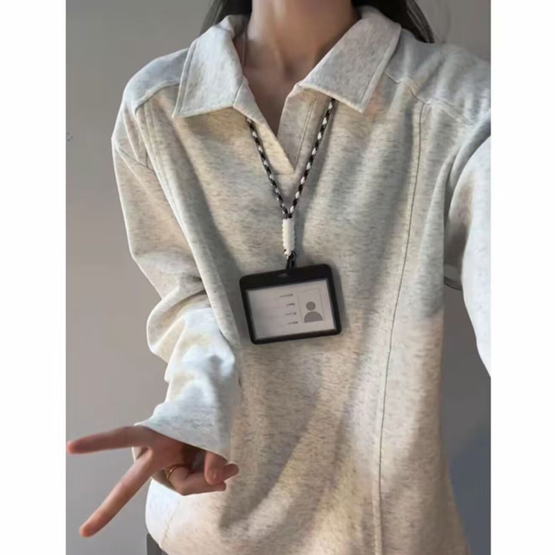 白灰色超好看正肩polo衫男女早秋薄款卫衣美式不规则翻领长袖t恤