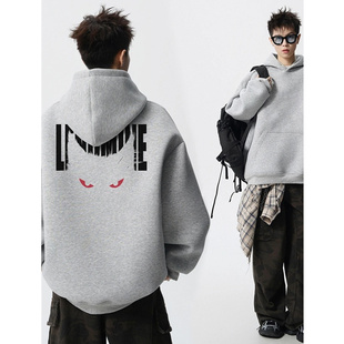 2025新款美式复古重磅印花字母连帽卫衣男女秋冬款宽松百搭外套潮