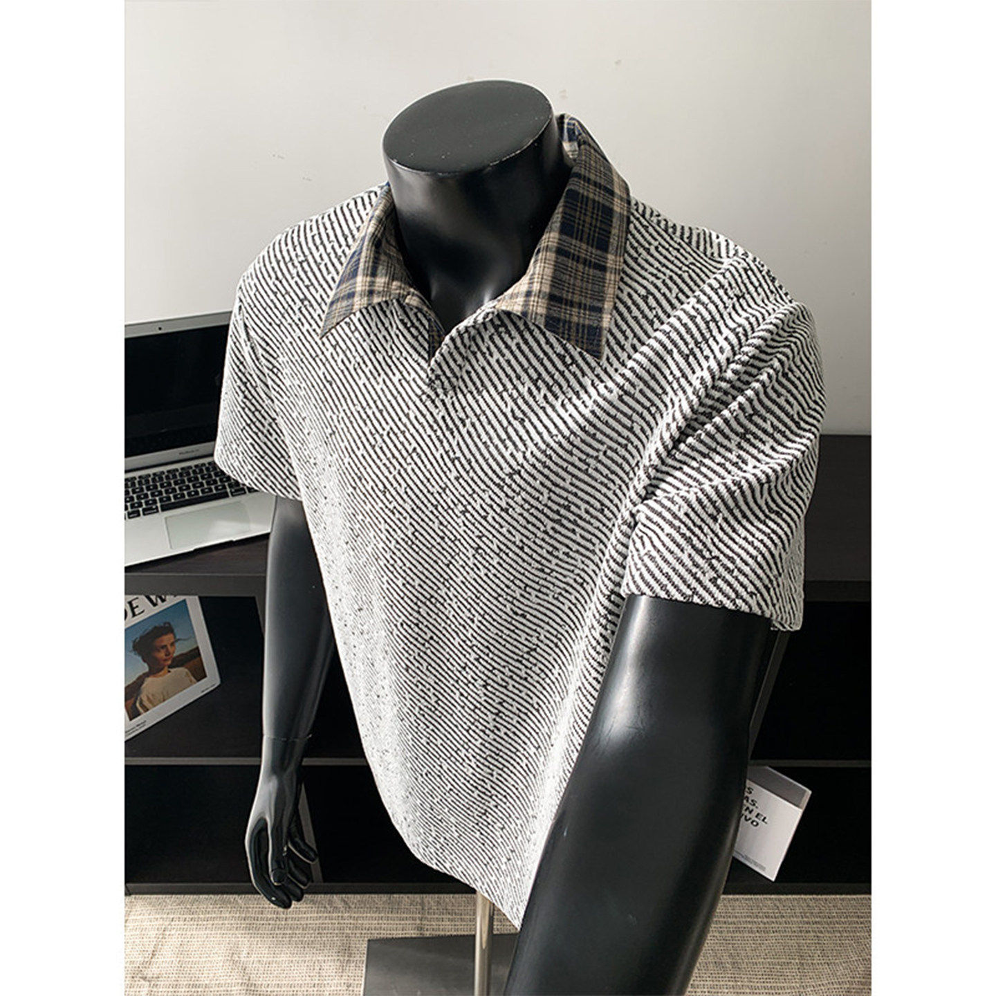 白色斜纹正肩Polo衫男款夏季老钱风假两件短袖t恤cleanfit半截袖