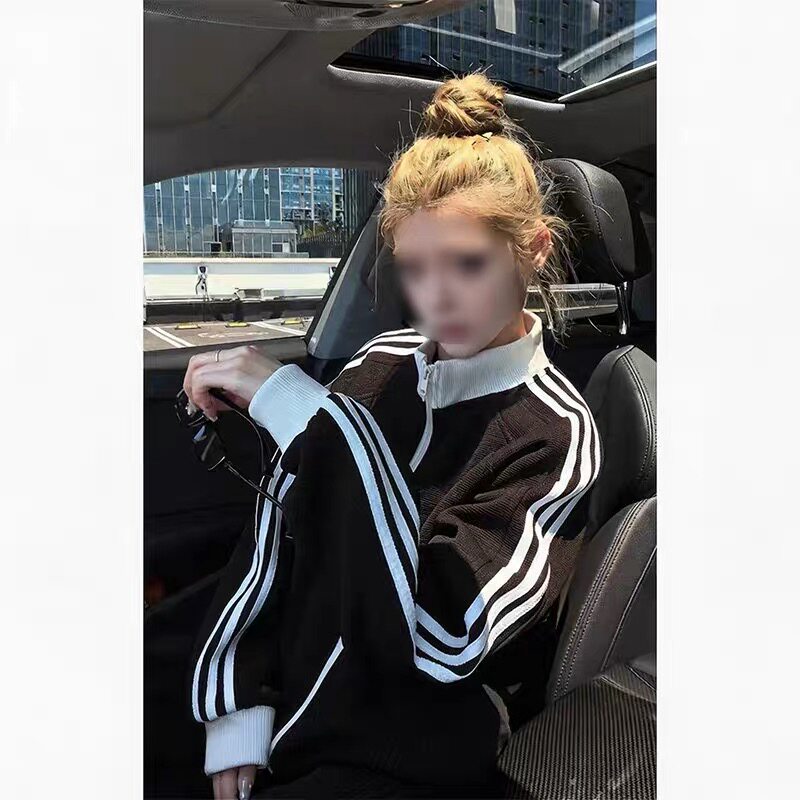 三条杠华夫格开衫卫衣男款秋季多巴胺泡芙运动夹克外套情侣棒球服