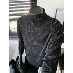 美式正肩亨利衫男款长袖t恤秋冬上衣内搭潮牌肌理提花Polo卫衣男