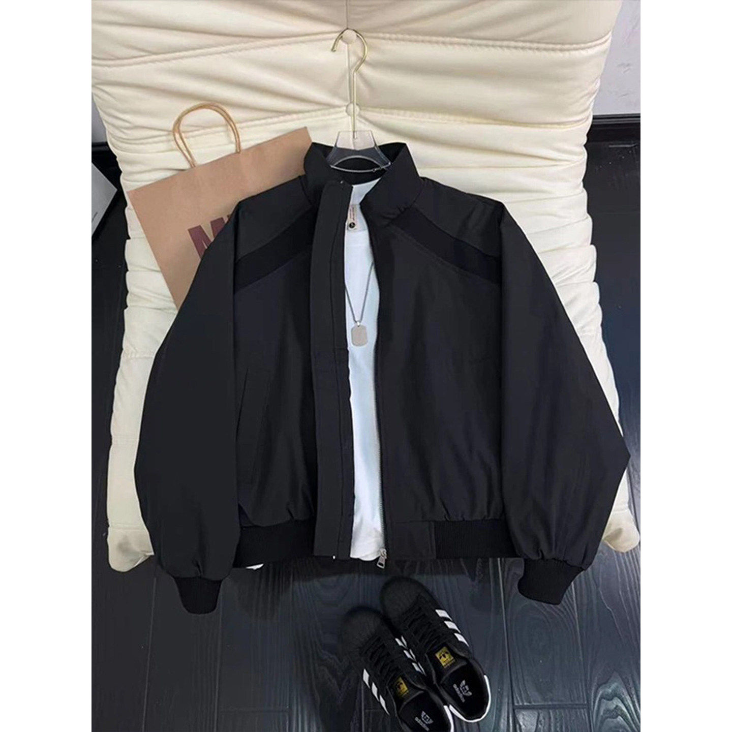 cleanfit美式立领飞行夹克男款春季设计感结构拼接棒球服正肩外套