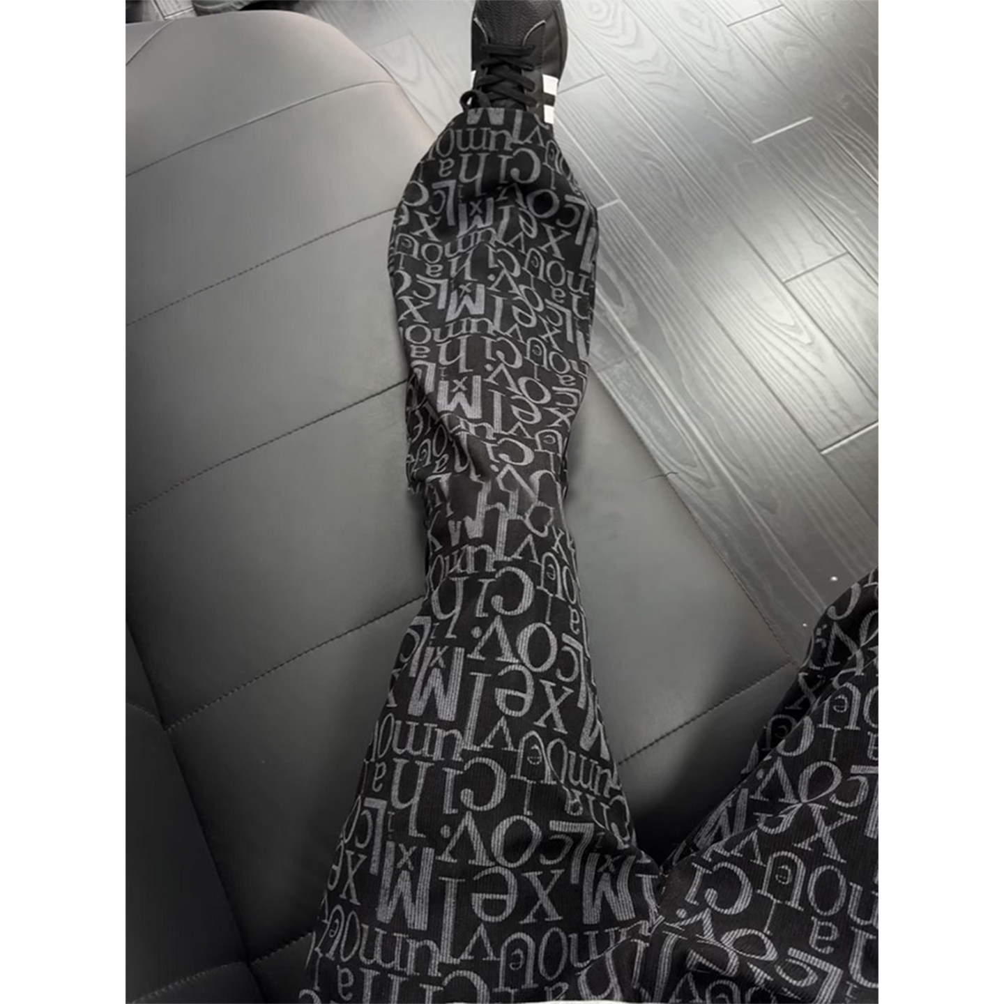 美式提花卫裤子男款秋季高腰显瘦vibe微喇裤宽松直筒休闲运动长裤