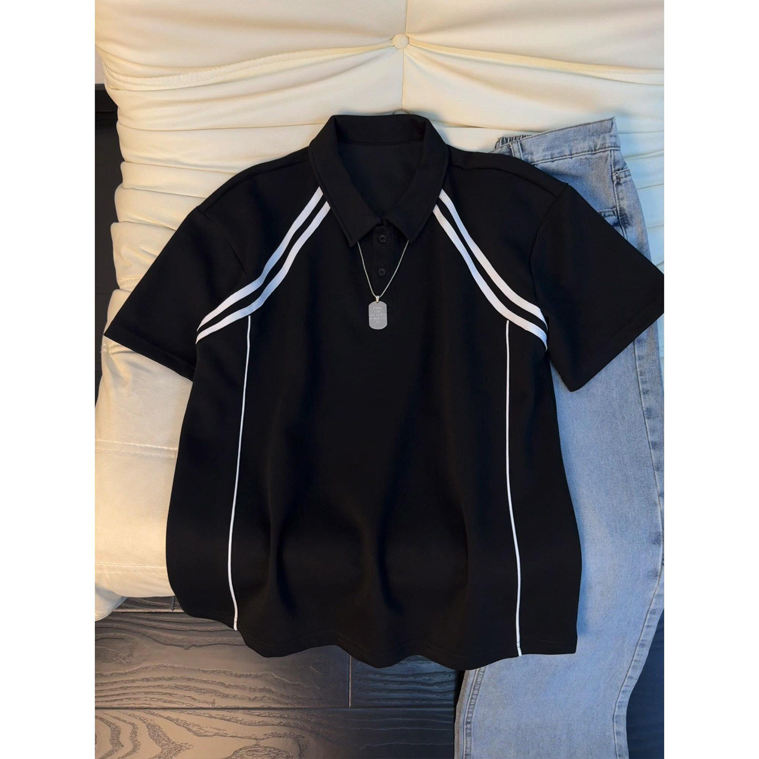 cleanfit重磅Polo衫短袖男夏季美式撞色正肩t恤上衣简约体恤衫潮