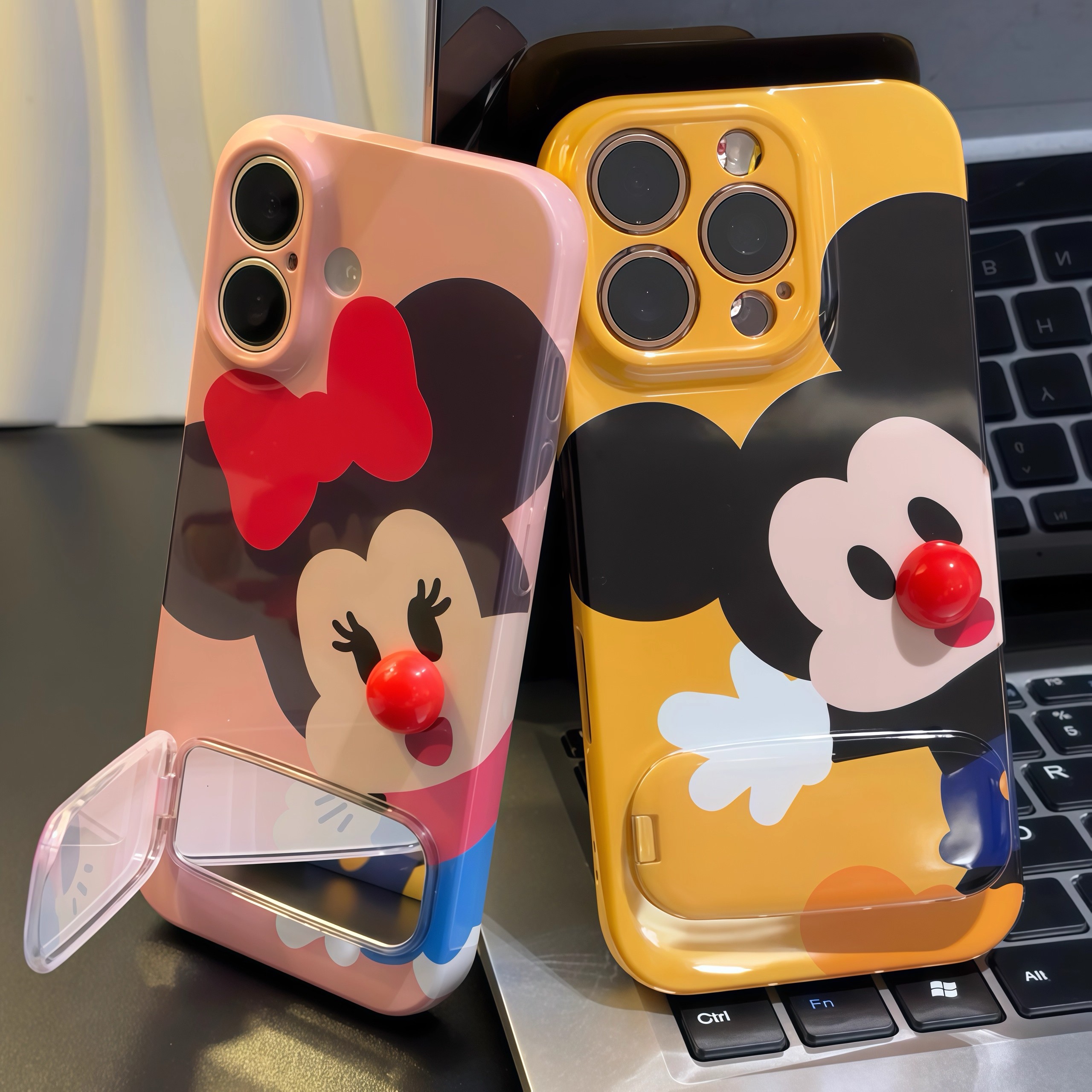 立体红鼻米奇米妮支架适用苹果16promax手机壳iPhone15/14/13情侣pura80卡通vivos30华为mate70菲林reno14pro