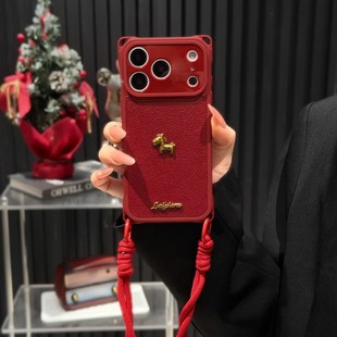 金色小马四角防摔挂绳适用苹果17手机壳iPhone16/15PROMAX红色华为mate80斜挎nova14马年reno15情侣小米17pro