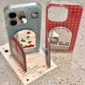 红波点格纹KT猫镜面支架适用苹果16手机壳iPhone15 华为p80小众vivos30女reno14小米15pro 12promax新款