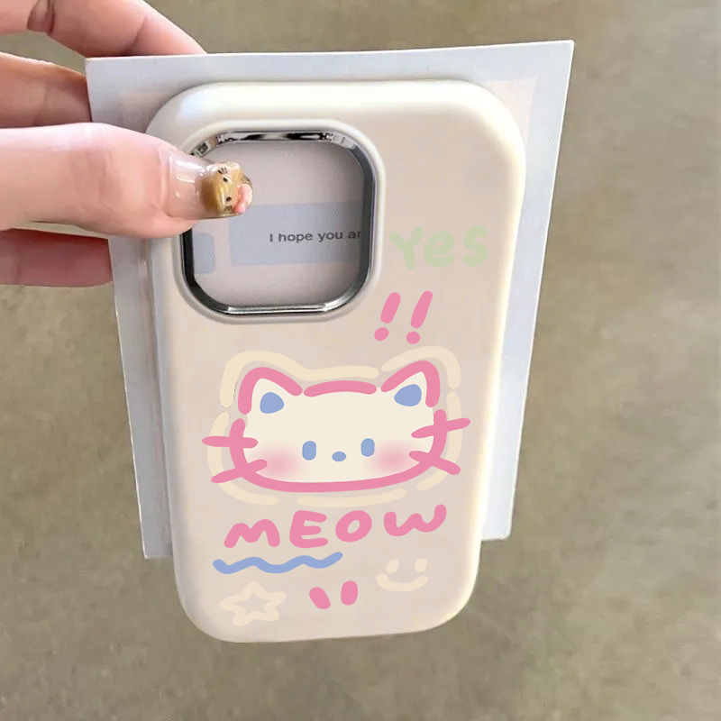 害羞线条猫咪适用OPPOreno12手机壳a97新款a58卡通a93s网红reno11/10/9/8/7se防摔A3x女A1活力版A2pro潮款ins